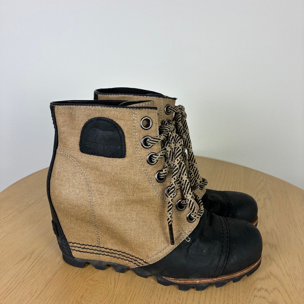 Sorel Joan of Arctic Wedge II Canvas Leather Ankle Boots Women's 7 Winter Fall